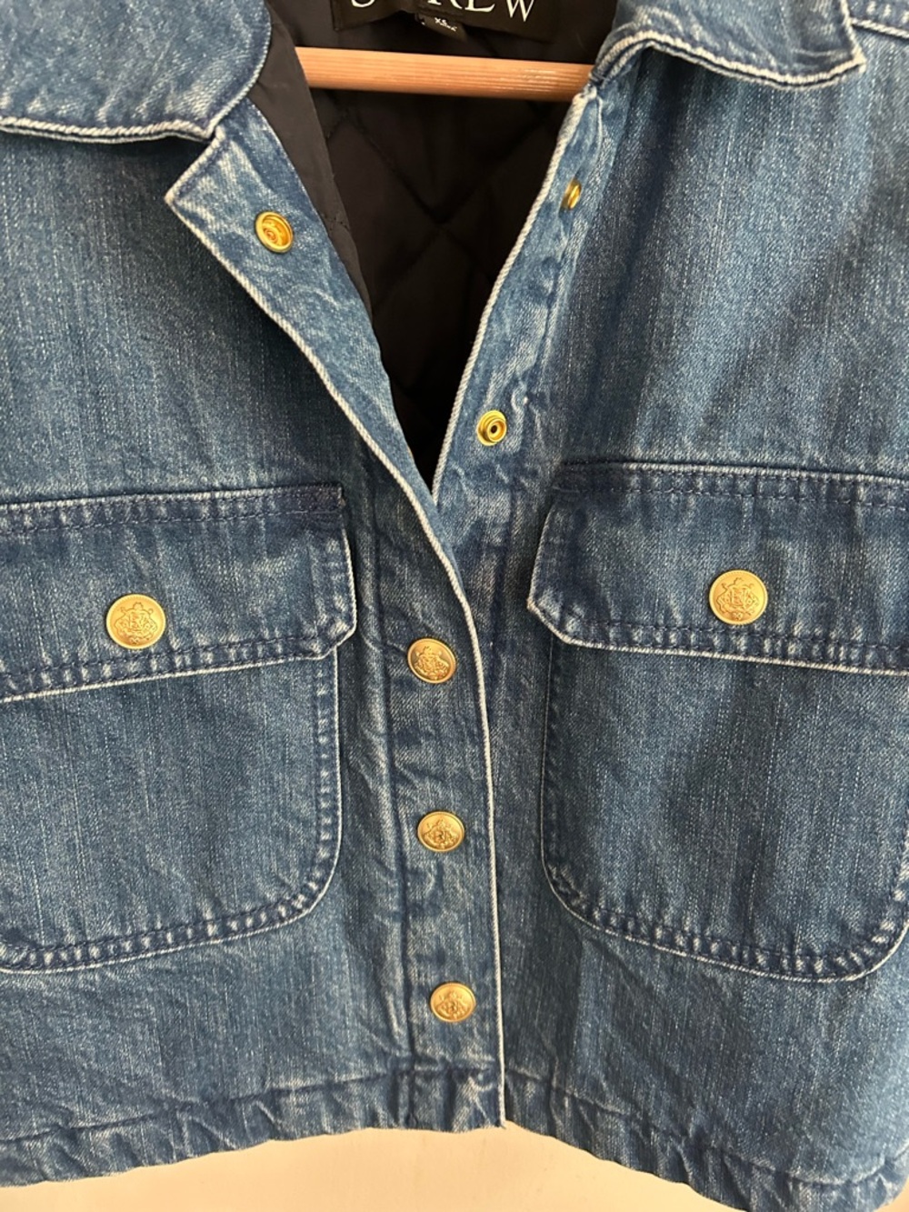 J. Crew Dark Blue Cropped Denim Jacket with Gold Buttons - Picture 3 of 14